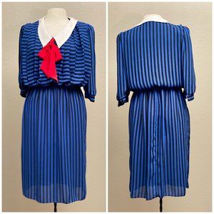 VTG Summer Sailor Dress Semi Sheer Pleated Sz Med